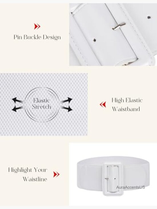 3 Inch Wide Stretchy Elastic Waist Belt Chunky Buckle Cinch main image 4